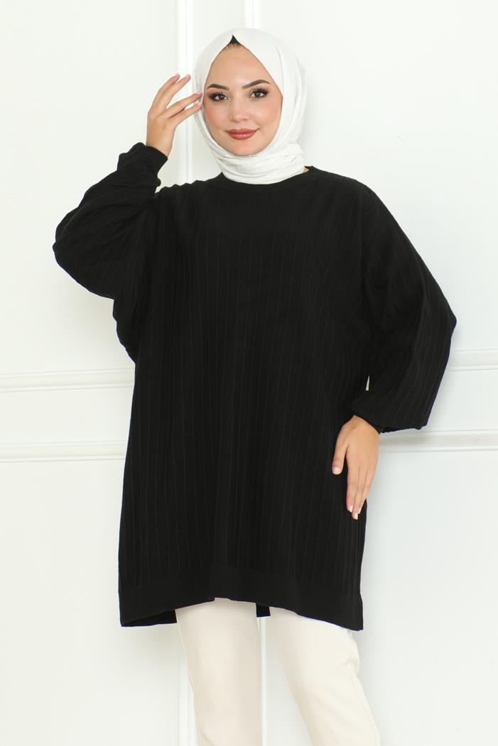 Balon Kol Triko Tunik 1133 - Siyah