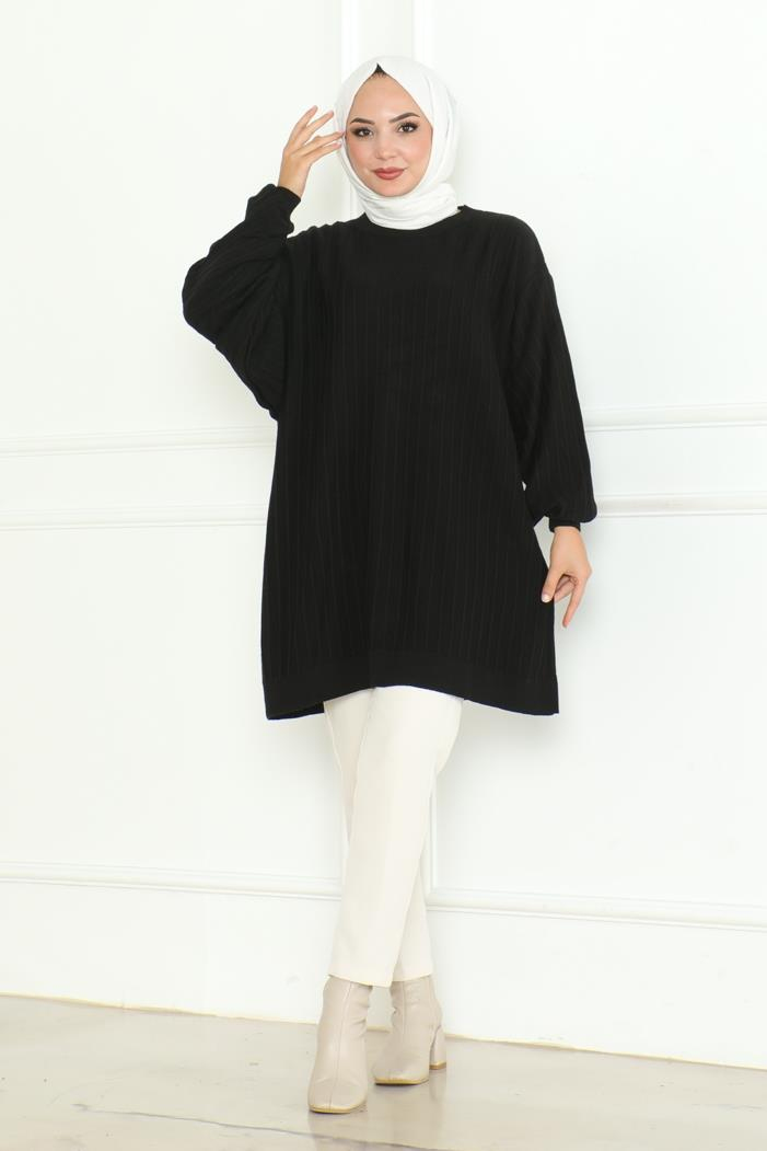 Balon Kol Triko Tunik 1133 - Siyah