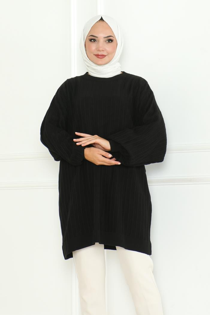 Balon Kol Triko Tunik 1133 - Siyah