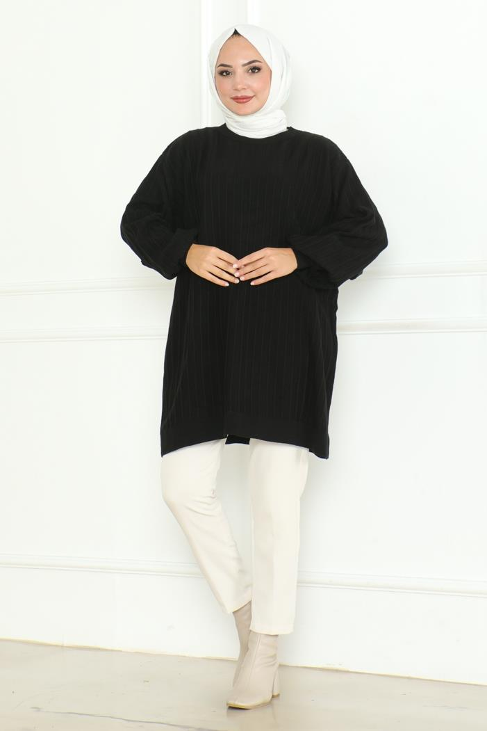 Balon Kol Triko Tunik 1133 - Siyah