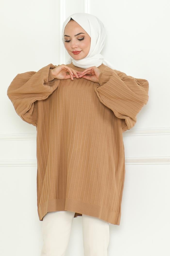 Balon Kol Triko Tunik 1133 - Vizon