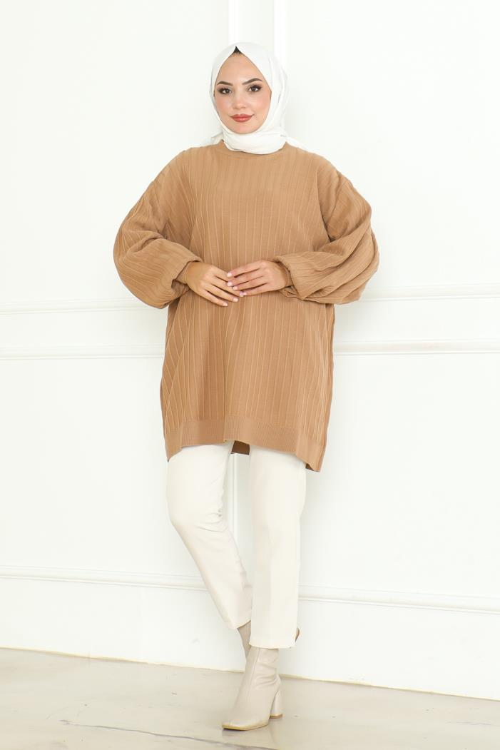 Balon Kol Triko Tunik 1133 - Vizon
