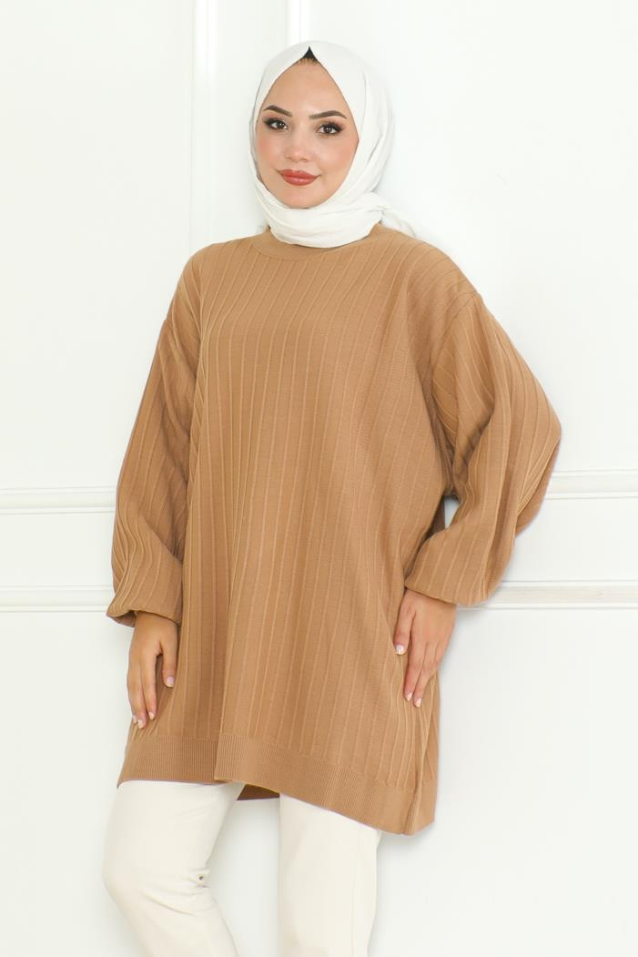 Balon Kol Triko Tunik 1133 - Vizon