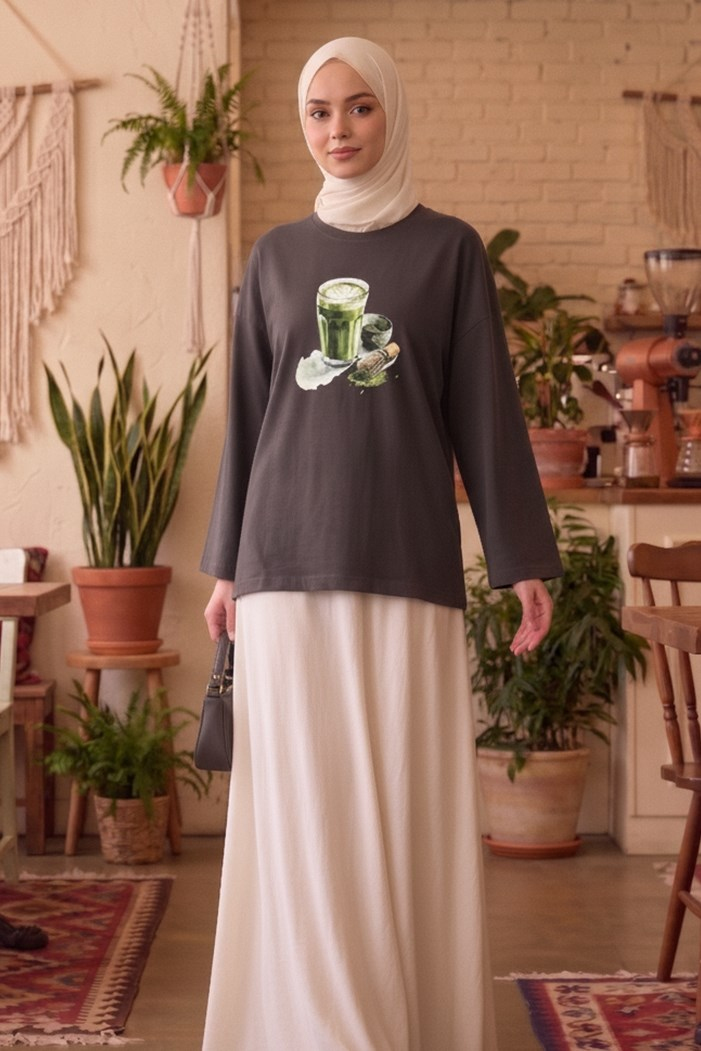 Baskılı Tunik 1739 - Antrasit