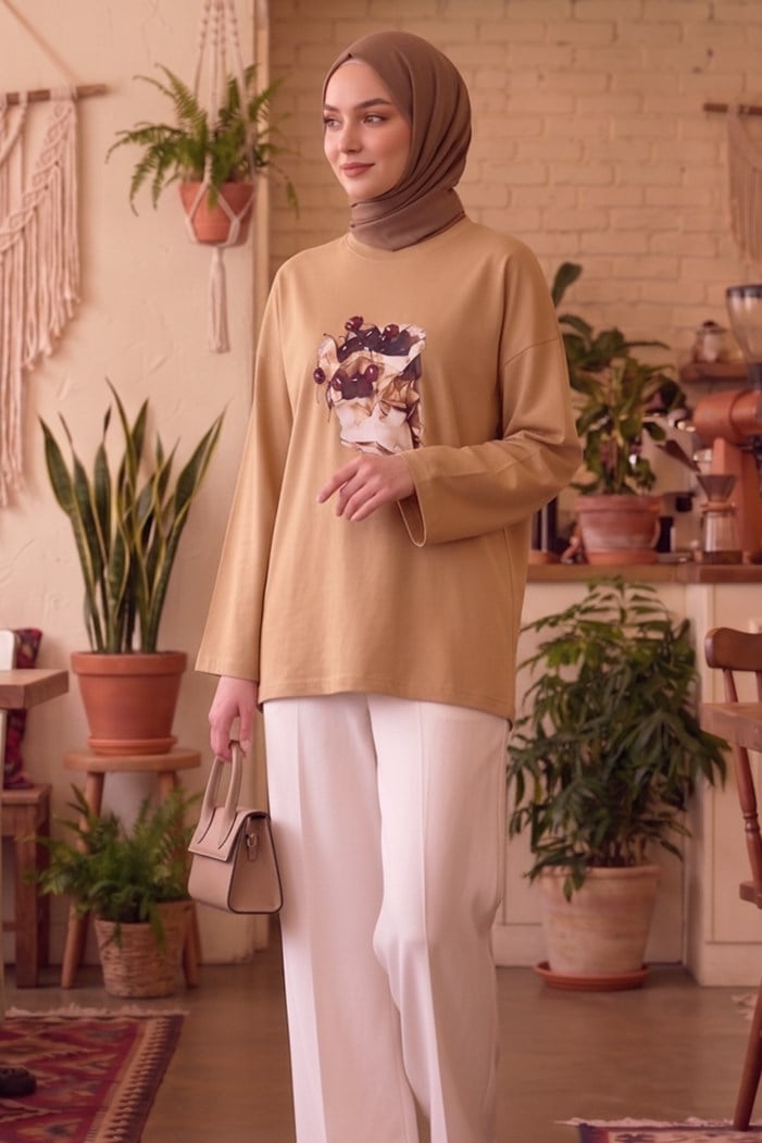 Baskılı Tunik 1739 - Vizon