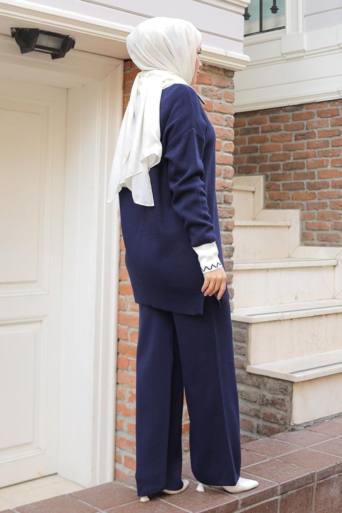 Bebe Yaka Tunik Pantolon Triko Takım 1300 - Lacivert