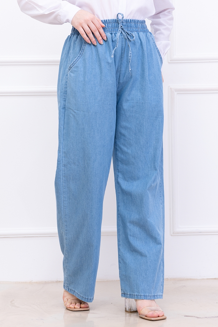 Beli Lastikli Kot Pantolon 1417 - Mavi