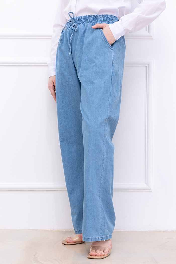 Beli Lastikli Kot Pantolon 1417 - Mavi