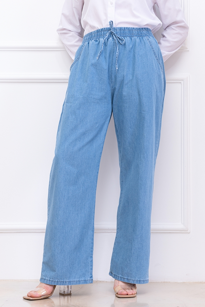 Beli Lastikli Kot Pantolon 1417 - Mavi