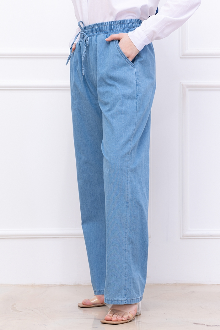 Beli Lastikli Kot Pantolon 1417 - Mavi