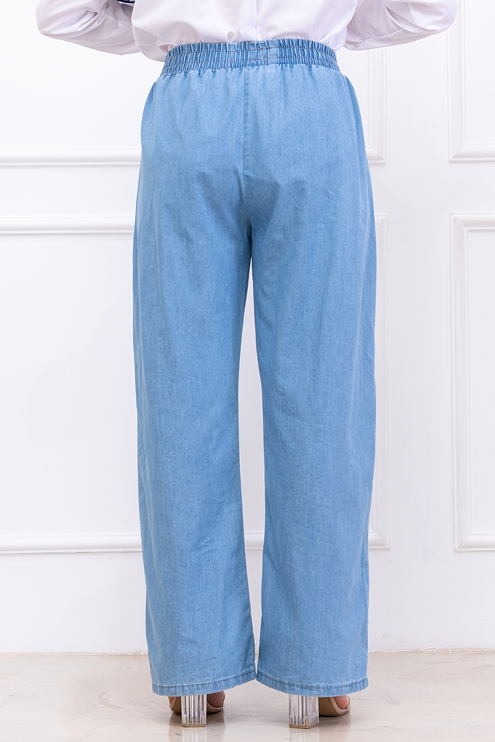Beli Lastikli Kot Pantolon 1417 - Mavi