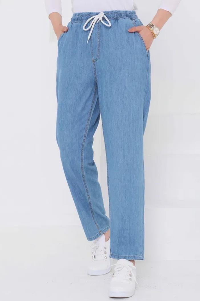 Beli Lastikli Kot Pantolon 1526 - Açık Mavi