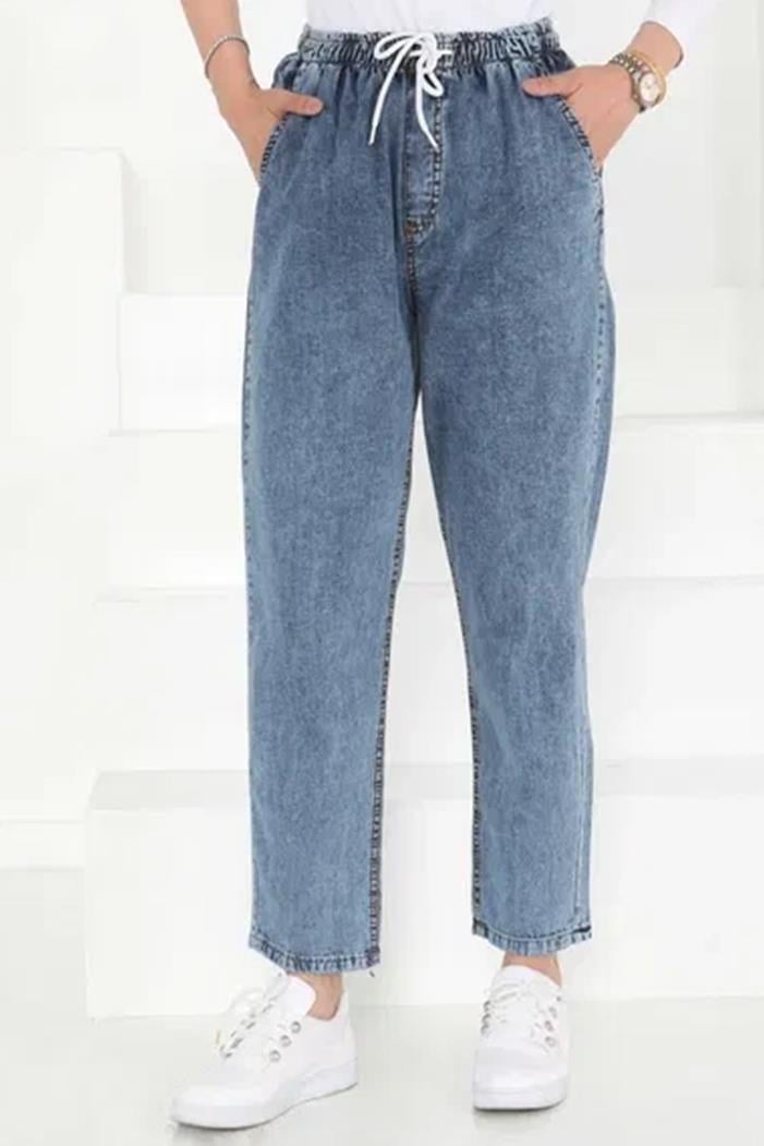 Beli Lastikli Kot Pantolon 1526 - Mavi