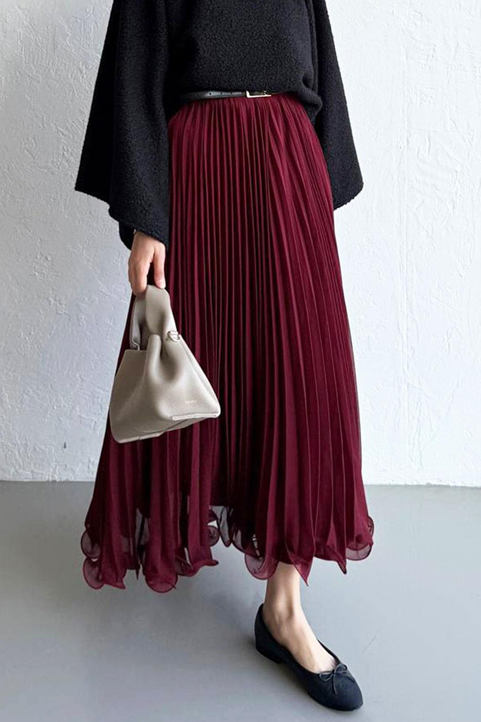 Beli Lastikli Şifon Etek 1402 - Bordo