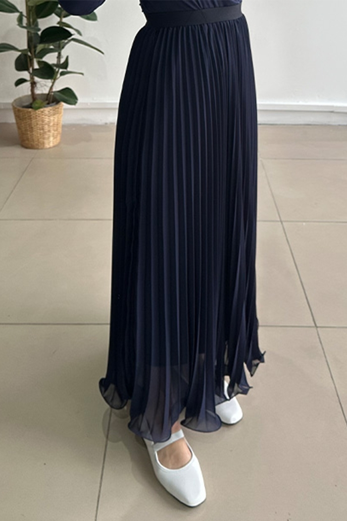 Beli Lastikli Şifon Etek 1402 - Lacivert