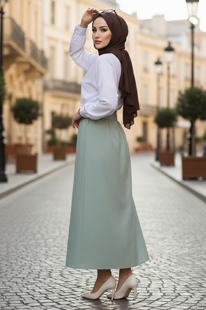 Benja Beli Lastikli Gabardin Etek 1405 - Mint