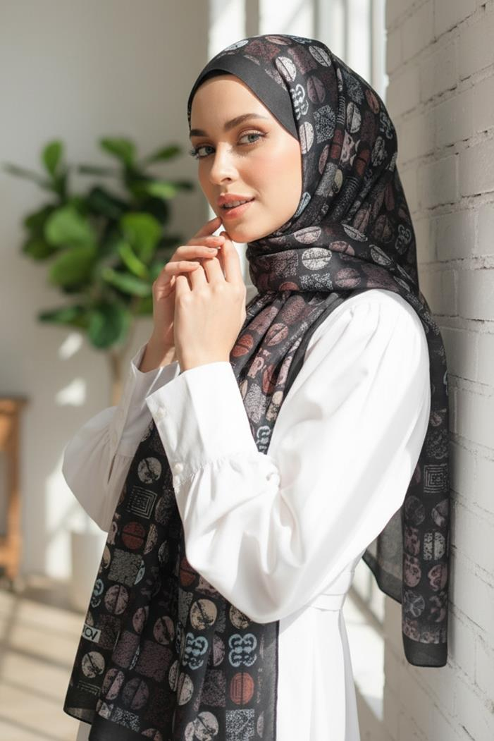 Beren Desenli Soft Şal 1158 - Siyah
