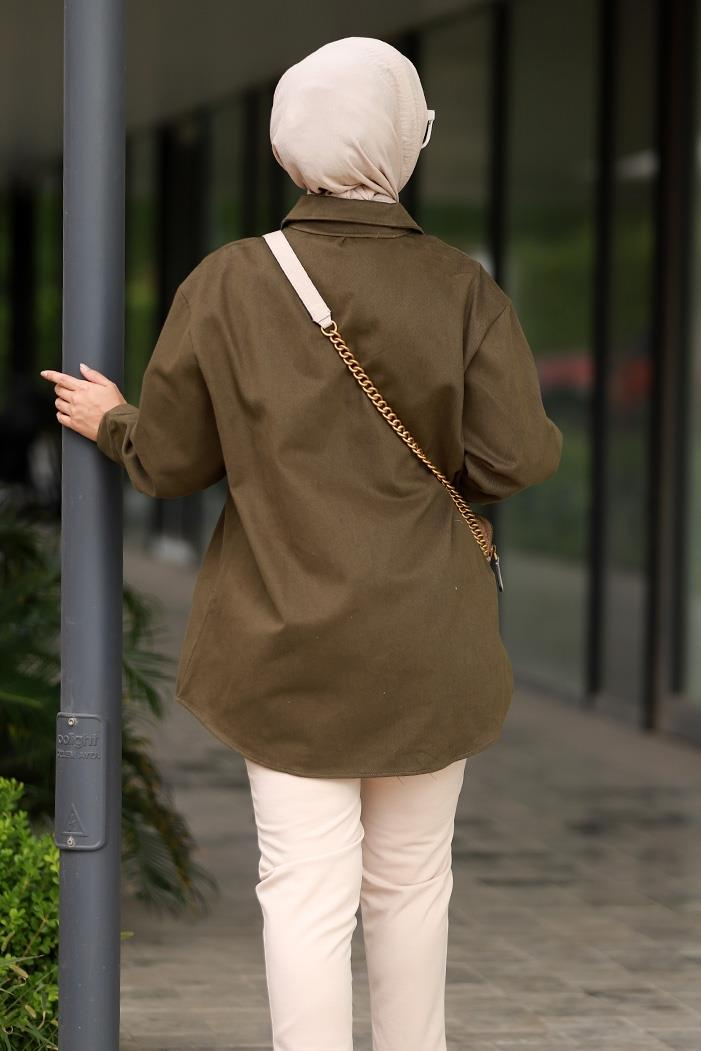 Biyaz Cepli Gabardin Gömlek 576 - Haki
