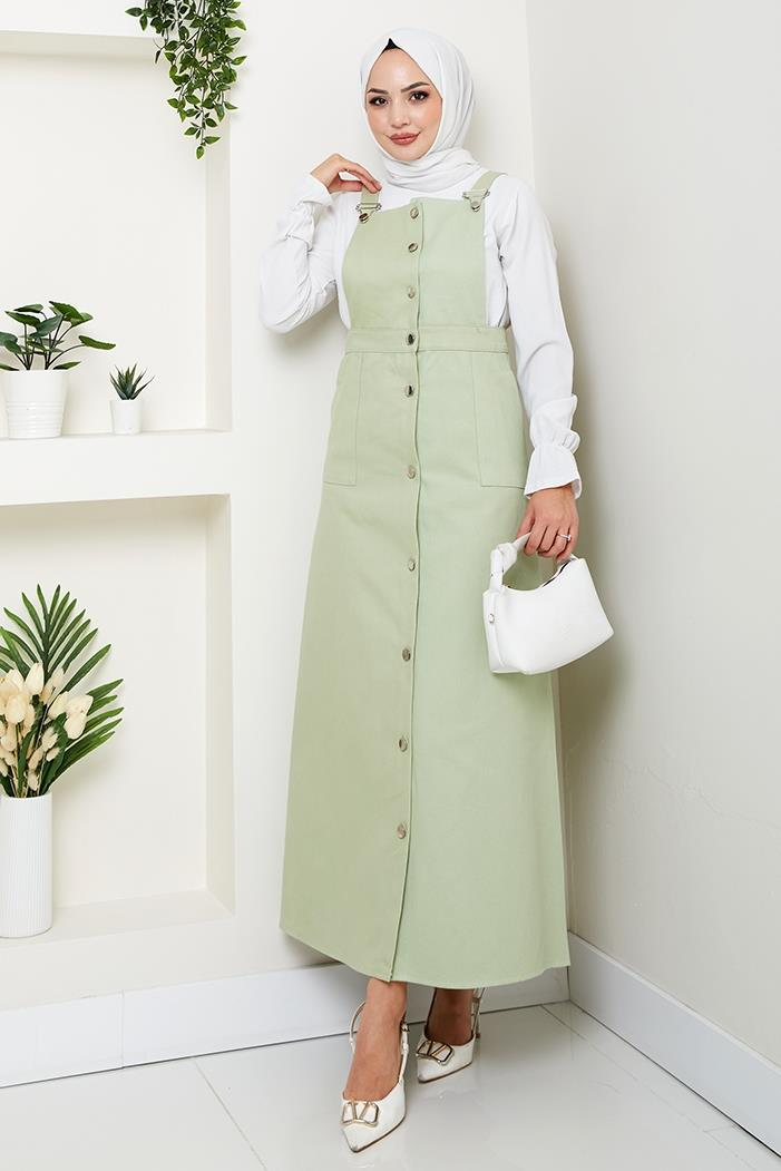 Boydan Düğmeli Gabardin Jile 1552 - Açık Yeşil