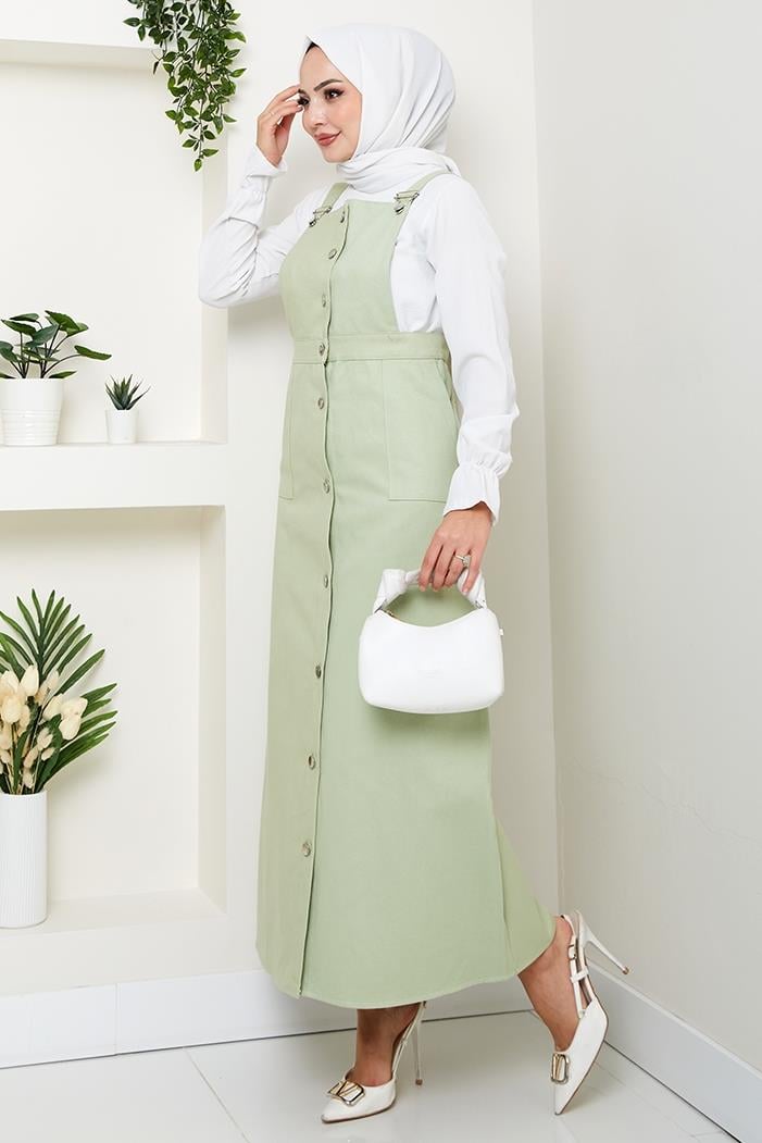 Boydan Düğmeli Gabardin Jile 1552 - Açık Yeşil