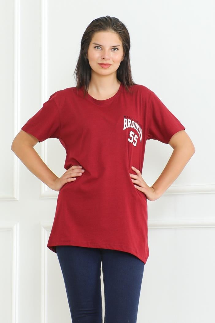 Brooklyn Baskılı Tişört 1076 - Bordo