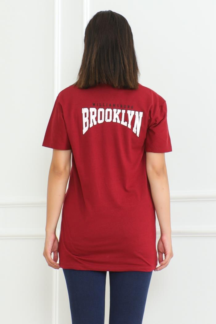 Brooklyn Baskılı Tişört 1076 - Bordo