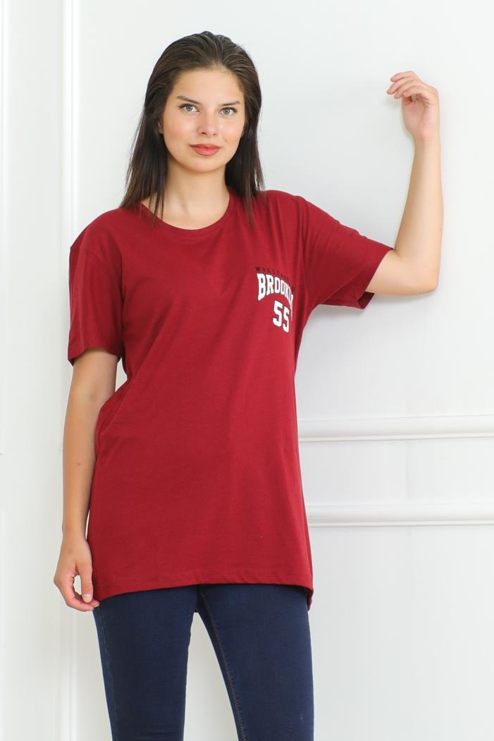 Brooklyn Baskılı Tişört 1076 - Bordo
