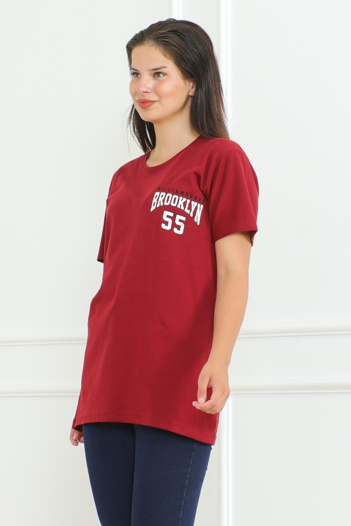 Brooklyn Baskılı Tişört 1076 - Bordo