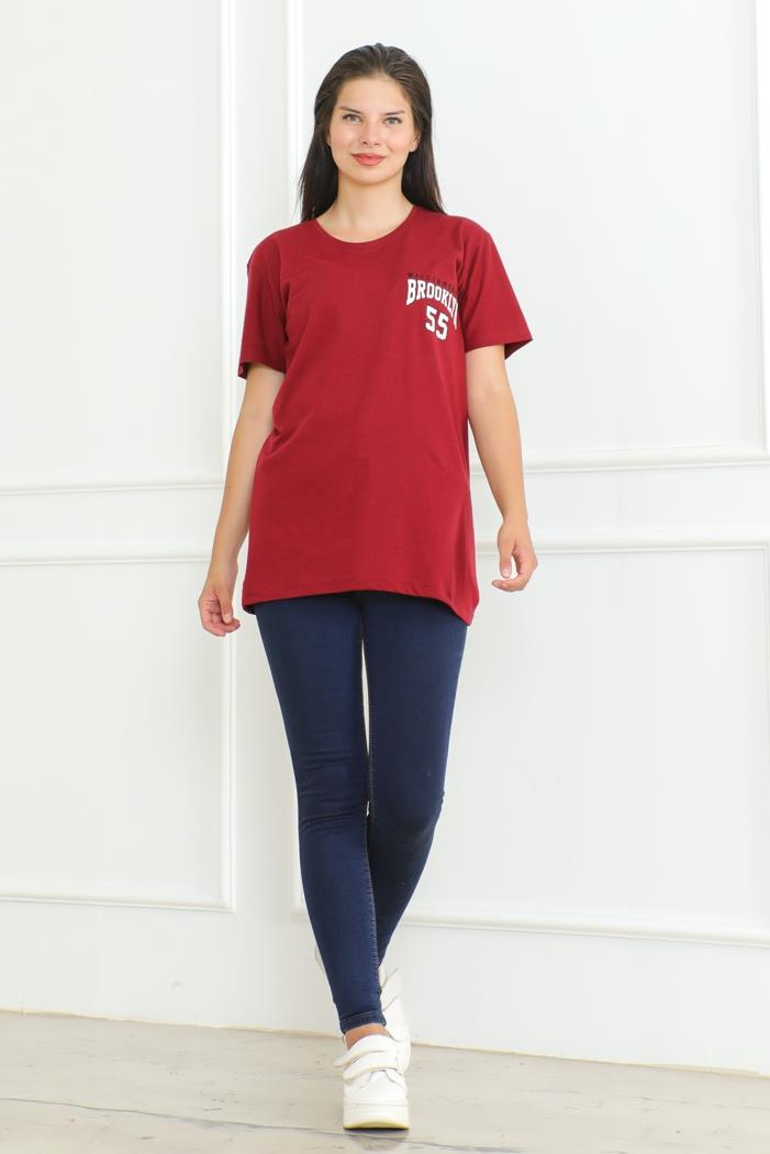Brooklyn Baskılı Tişört 1076 - Bordo