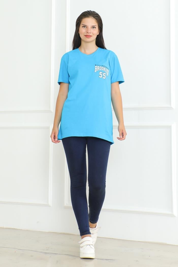 Brooklyn Baskılı Tişört 1076 - Mavi