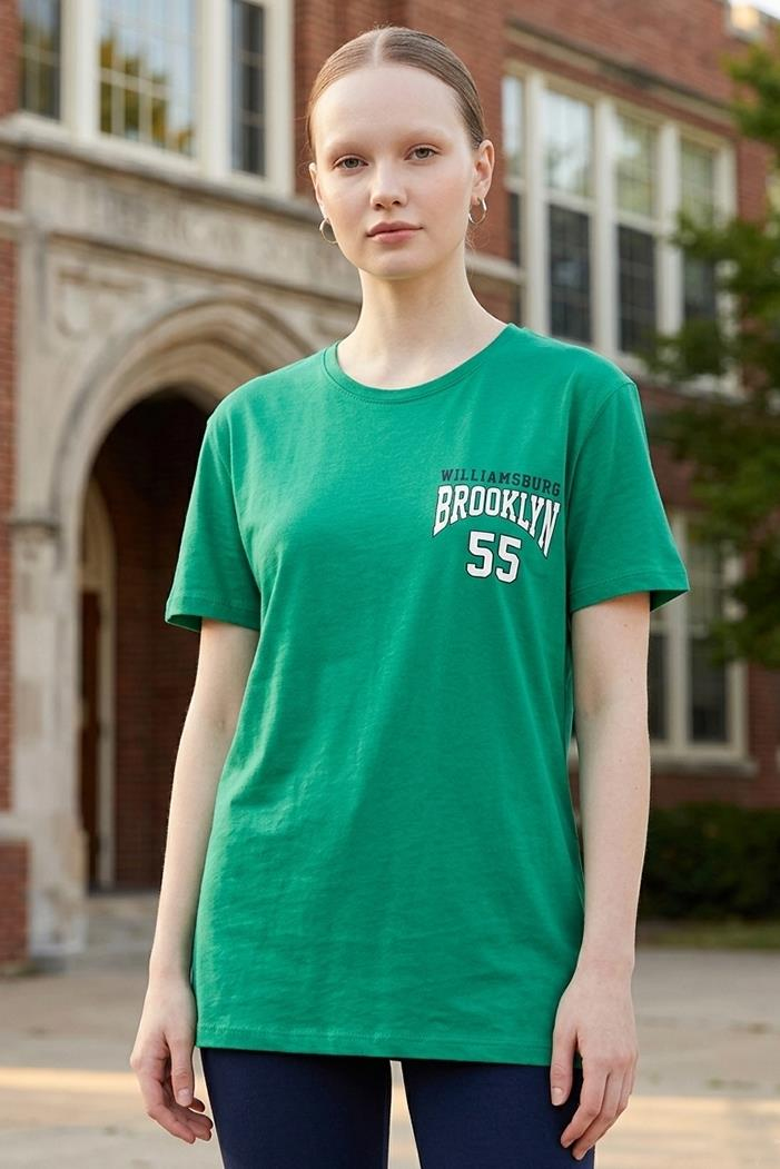 Brooklyn Baskılı Tişört 1076 - Yeşil