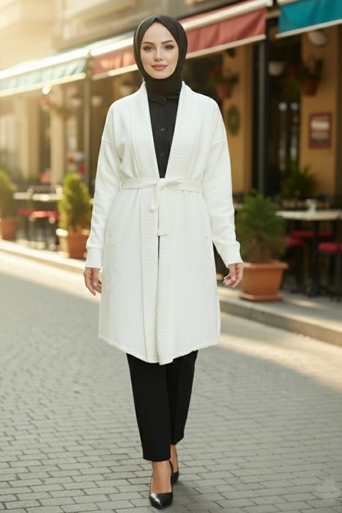 Buğlem İşlemeli Triko Hırka 1192 - Ekru