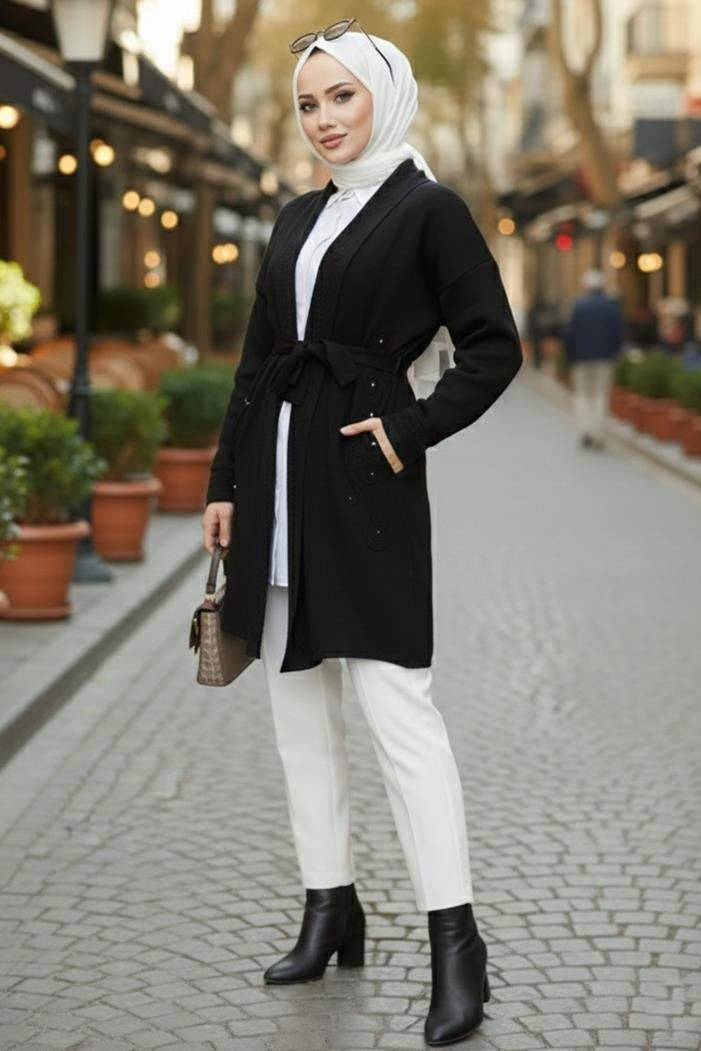 Buğlem İşlemeli Triko Hırka 1192 - Siyah