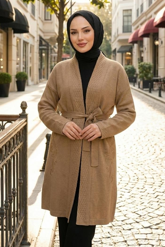 Buğlem İşlemeli Triko Hırka 1192 - Vizon