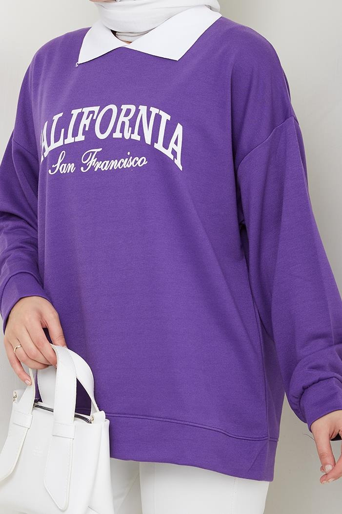 California Baskılı Sweat 1426 - Mor