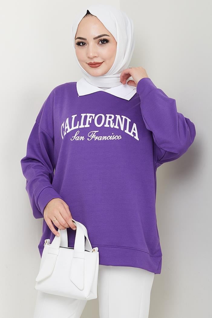 California Baskılı Sweat 1426 - Mor