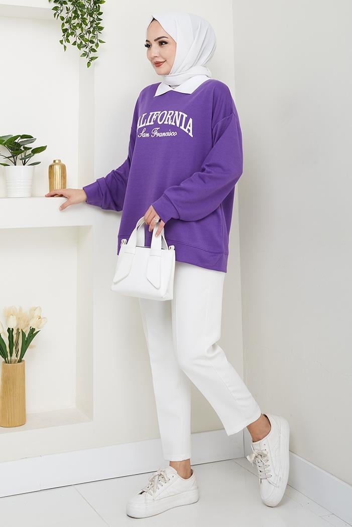 California Baskılı Sweat 1426 - Mor