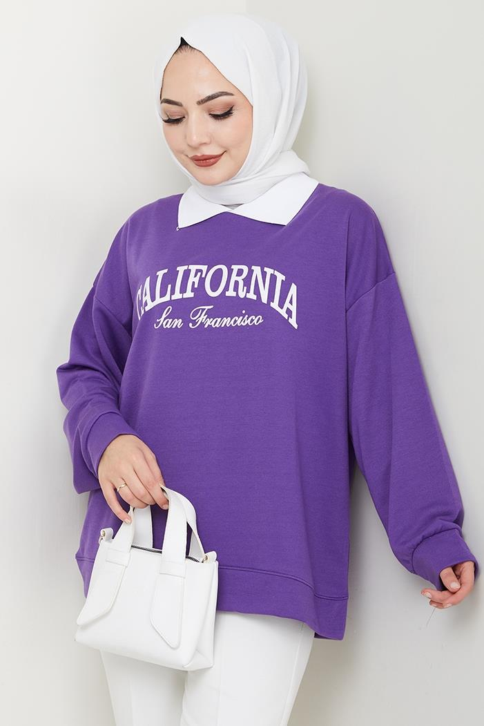 California Baskılı Sweat 1426 - Mor