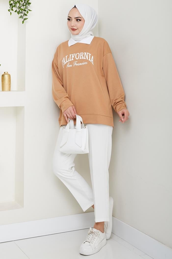 California Baskılı Sweat 1426 - Vizon