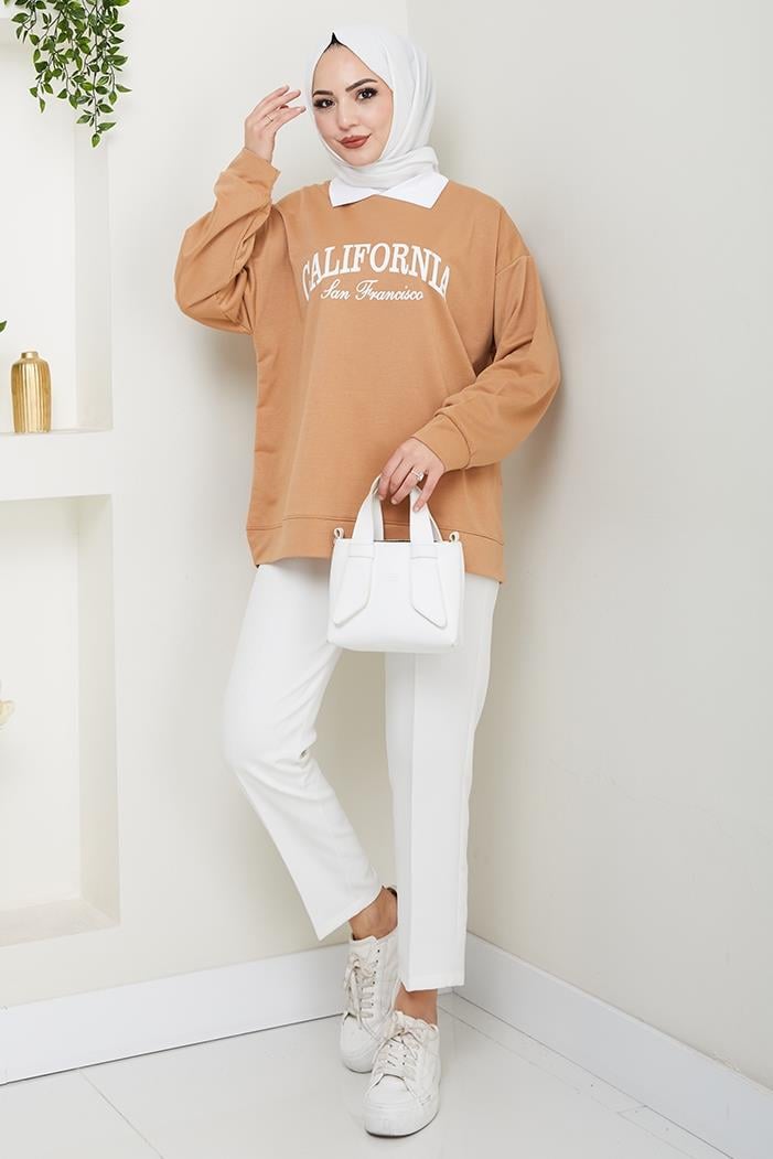 California Baskılı Sweat 1426 - Vizon
