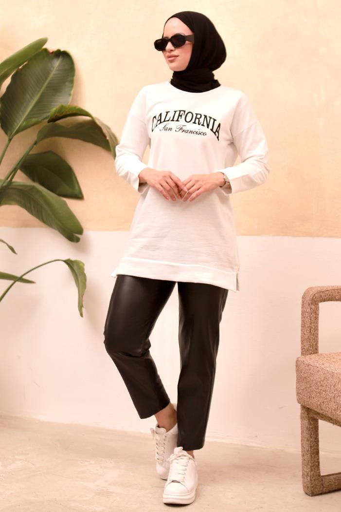 California Baskılı Tunik 671 - Beyaz