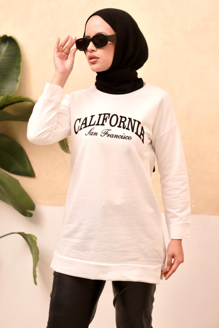 California Baskılı Tunik 671 - Beyaz