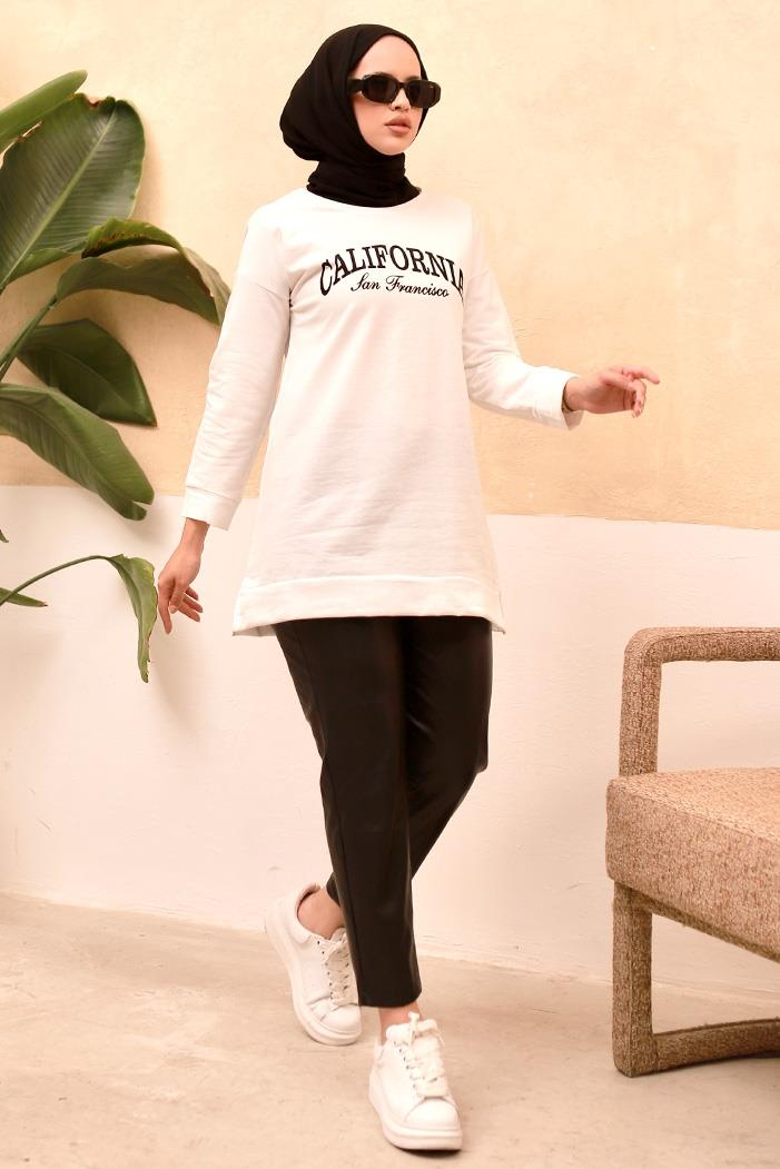 California Baskılı Tunik 671 - Beyaz