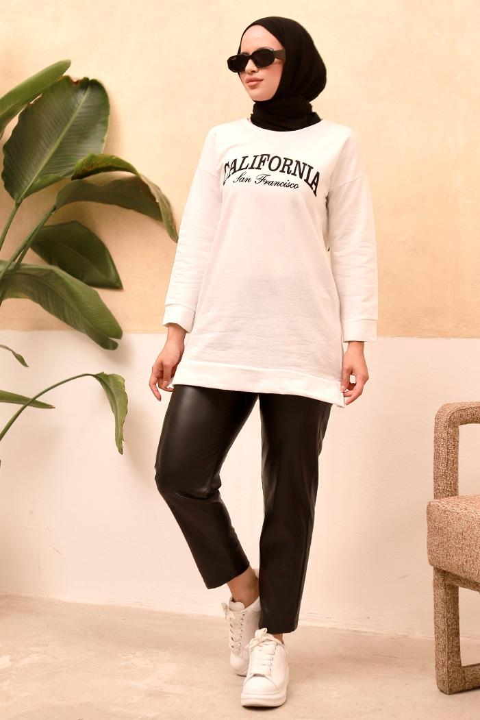 California Baskılı Tunik 671 - Beyaz