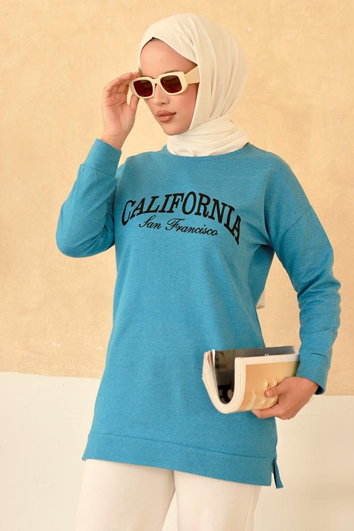 California Baskılı Tunik 671 - Mavi