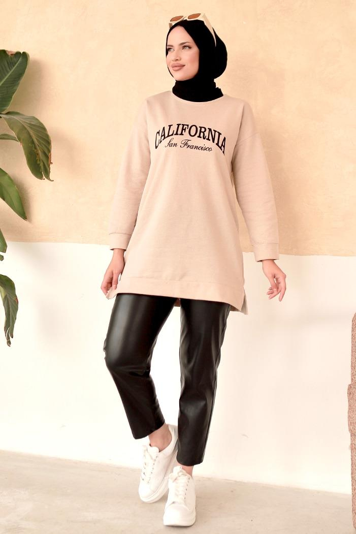 California Baskılı Tunik 671 - Taş
