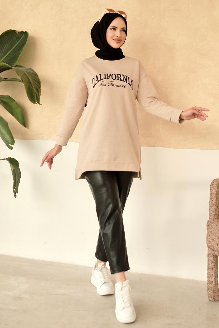 California Baskılı Tunik 671 - Taş