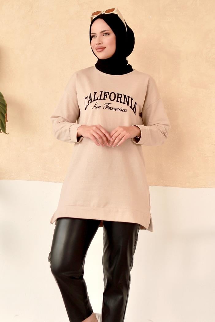 California Baskılı Tunik 671 - Taş