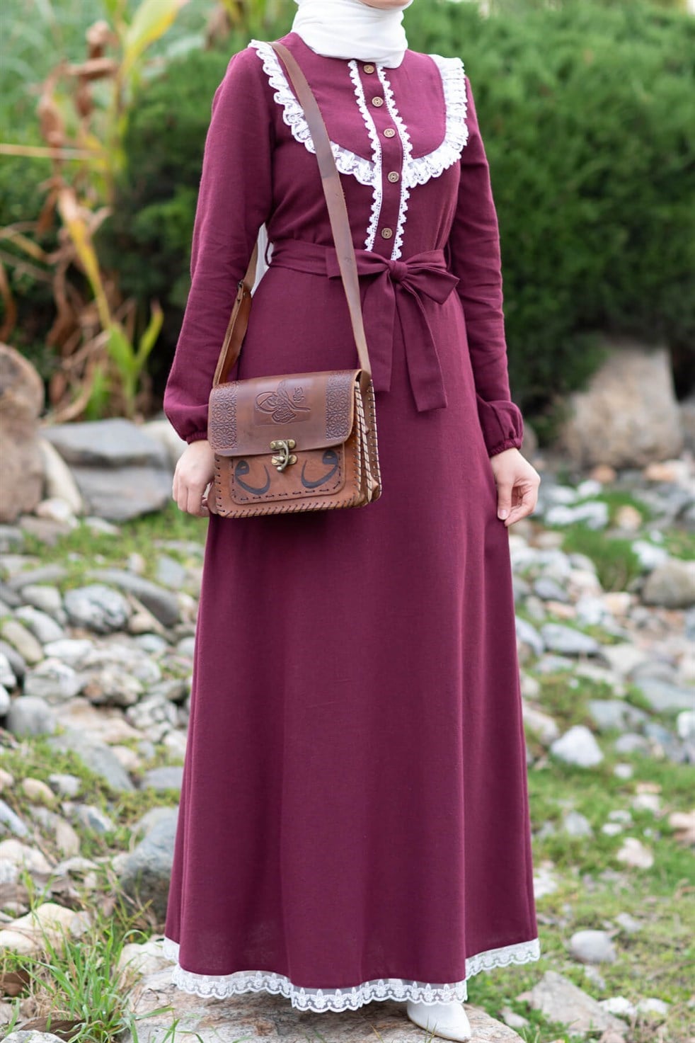 Çalıkuşu Tesettür Elbise - Bordo