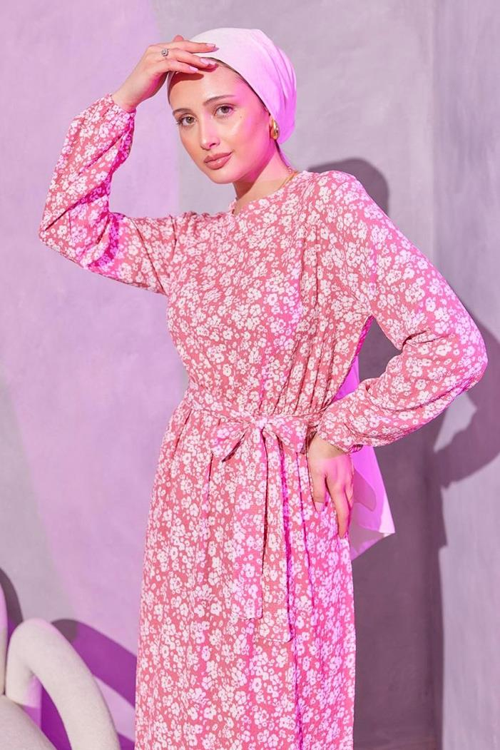 Cansey Çıtır Çiçek Elbise 934 - Pembe